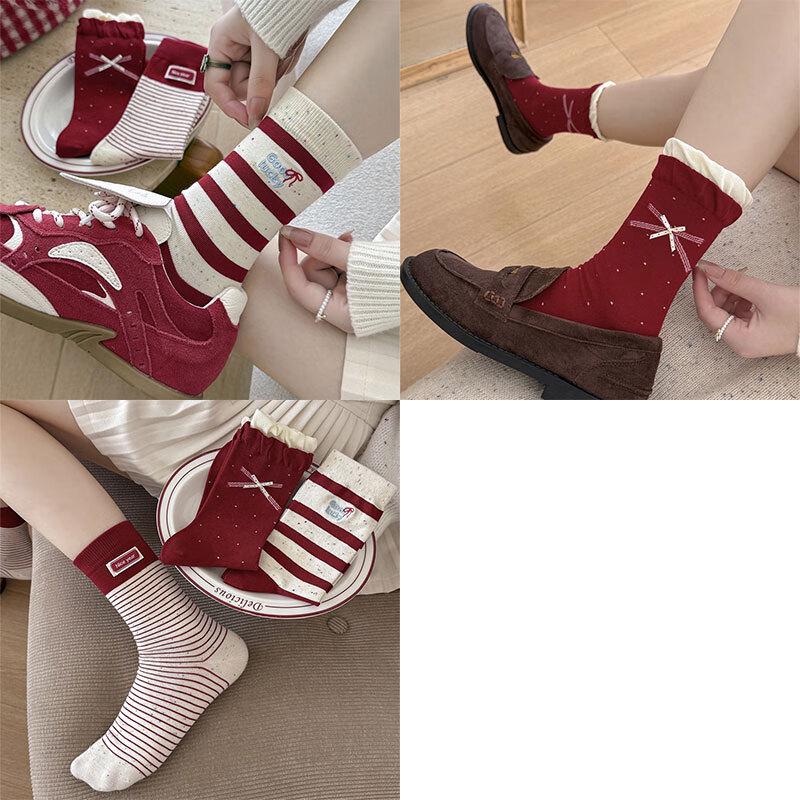 Yishan Yisi New Year Red Striped Slouch Socks
