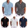 Summer Men Shirt Turn-down Collar Single-breasted Loose Plus Size Mid Length Solid Color Chest Pocket Short Sleeves Streetwear D