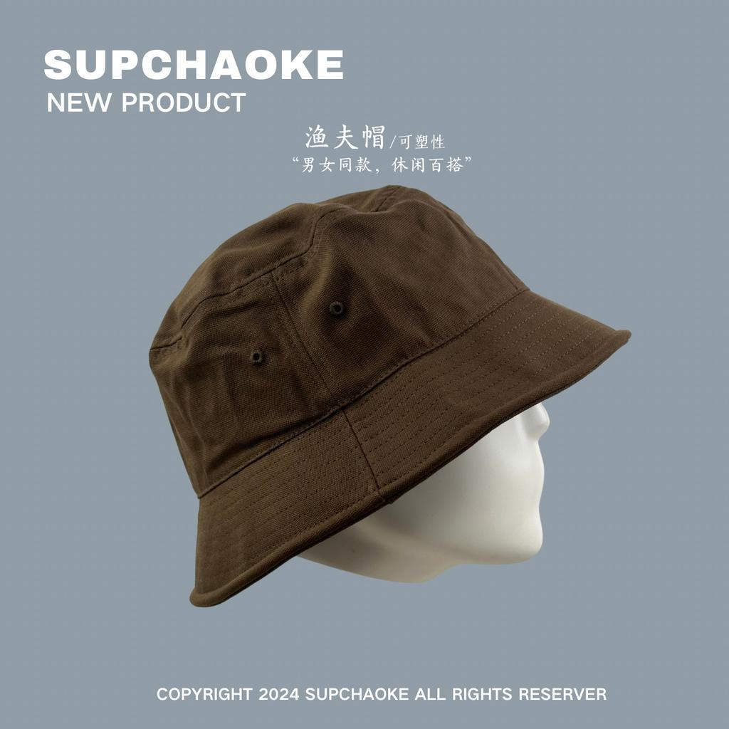 Solid color summer washed black bucket hat men and women trendy versatile retro sunshade sunscreen hat
