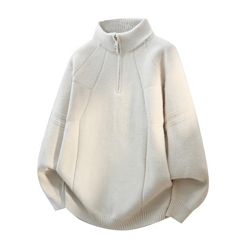 Men's 2025 High-End Wool Half-Zip Sweater - Stand-Up Collar, Solid Color, Autumn/Winter Knit Pullover