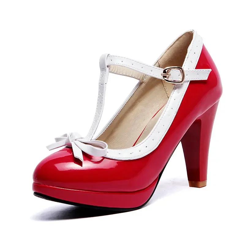 Fashion Women Retro Mary Janes Chunky High Heels Fashion Party Office Platform Shoes Spring Autumn Pumps Female Plus Size Shoes