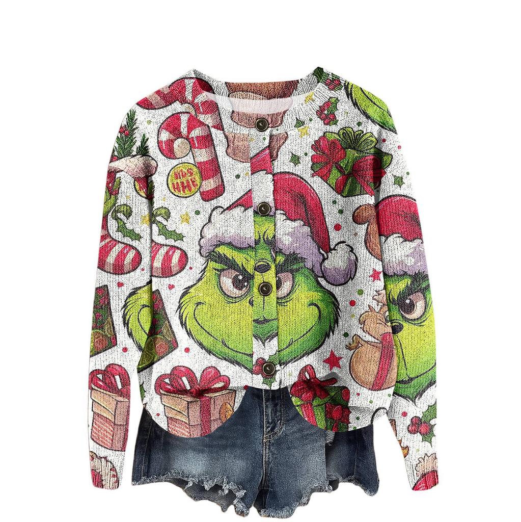 Women's Vintage Knit Button Print Cardigan Jacket