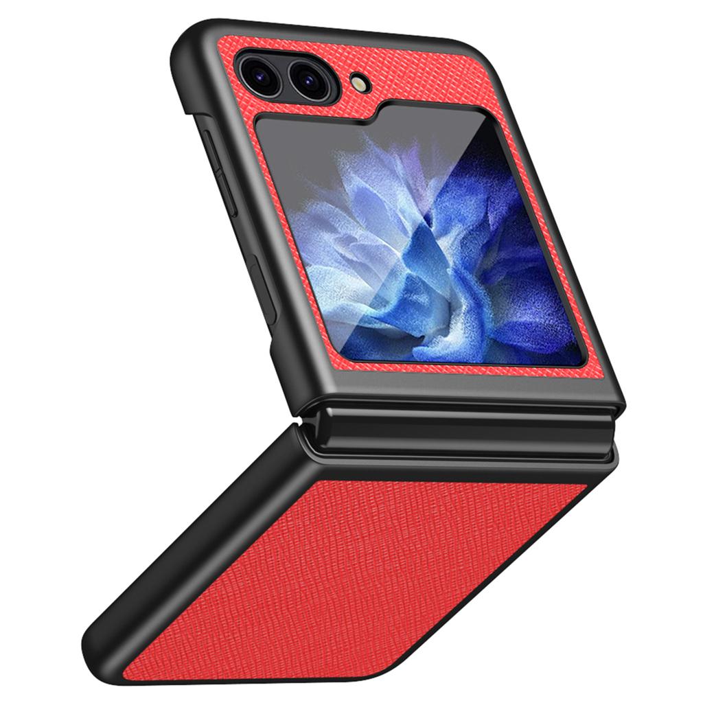 For Samsung Galaxy Z Flip6 5G/Z Flip5 5G Case Shockproof Cross Texture PU Leather+PC Phone Cover