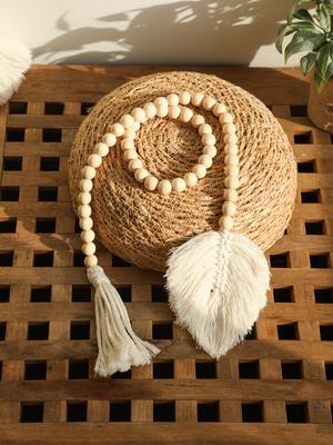 Corda con Perline di Legno Macramè Foglia Appeso a Parete Arredamento Casa Tassello Rustico Decorazione da Parete Ornamento per Stanza Fatto a Mano Decorazione Casa Boho Regalo