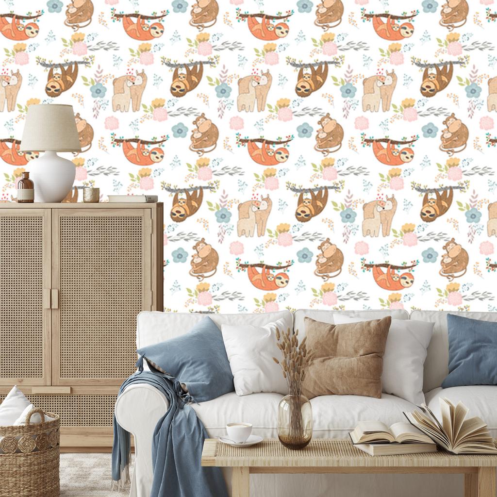 Joyful Wild Animals Wallpaper for Living Room and Bedroom 50x1000