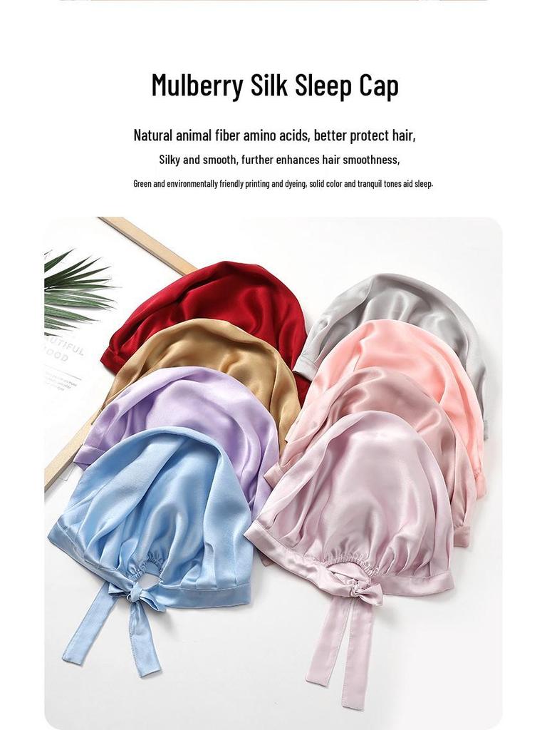 Silk Nightcap for Women's Hair Care - Adjustable, No-Mark Mulberry Silk Shower & Home Cap