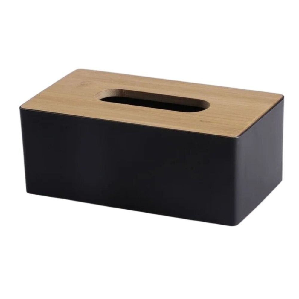 Square Napkin Holder Bamboo Cover Paper Storage Organizer Storage Box Tissue Box Household