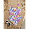 Girls One Piece Swimsuit Cute Cartoon Colorful Heart Symbol Print Sleeveless Swimwear Kids Summer Beach Bathing Suit