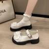 White Bow with Skirt Platform Small Leather Shoes Women's 2025 New Summer Thick Heel French Mary Jane Shoes