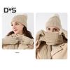 3 Pcs/Set Unisex Winter Hat Scarf Gloves Set Thick Knitted Ear Protection Cap Gloves Stretchy Plush-lined Windproof Winter Dome Beanie Neck Wrap Set
