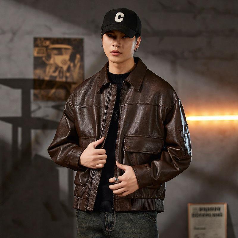Men's High-End Retro PU Leather Motorcycle Jacket - Autumn Cool, Loose Lapel Coat