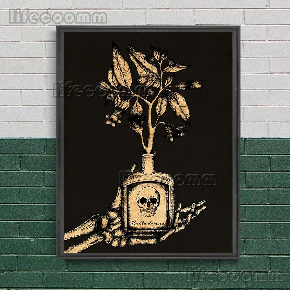 

Готический принт, ботанический и животный, темная ведьма, художественный постер и принт, череп, волшебное зелье, винтажная настенная живопись, холст, домашний декор, без рамки 21*30cm