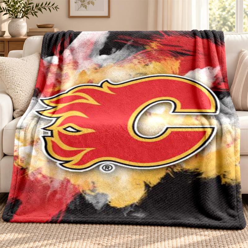 Calgary Flames Blanket Flannel Blanket Soft Cozy Plush Throw for Sofa Bed Lightweight Home Decoration Outdoor Camping