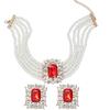 Chic Geometric Design Colorful Crystal Accented Layering Pearls Necklace And Earrings Jewelry Set for Gatherings