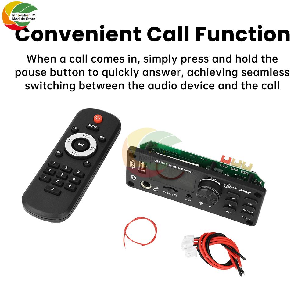 DC7-24V Color Screen BT MP3 Audio Decoder Board 6.5mm Microphone Recording Communication Mainboard 2x50W Amplifier 87.5-107.5MHz