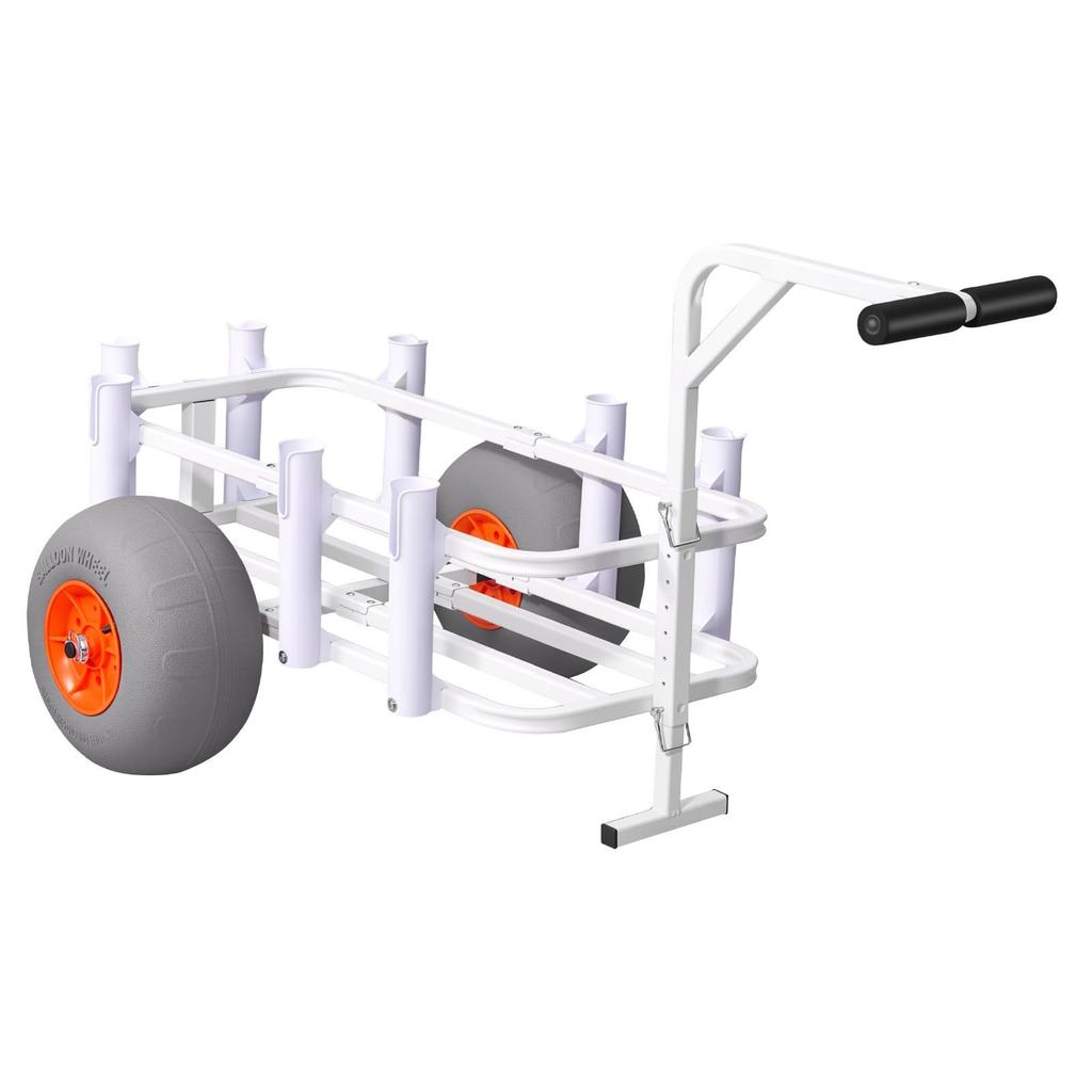 Wózek wędkarski na plażę, nośność 136 kg, wózek wędkarski z wytrzymałą ramą ze stopu aluminium, terenowe opony PU typu balon 330 mm, 8 uchwytów na wędki,