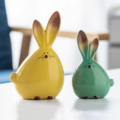 Long Eared Bunny Sculpture Ornaments Desktop Ceramic Easter Rabbit Bunny Figure Cute Home Decorations