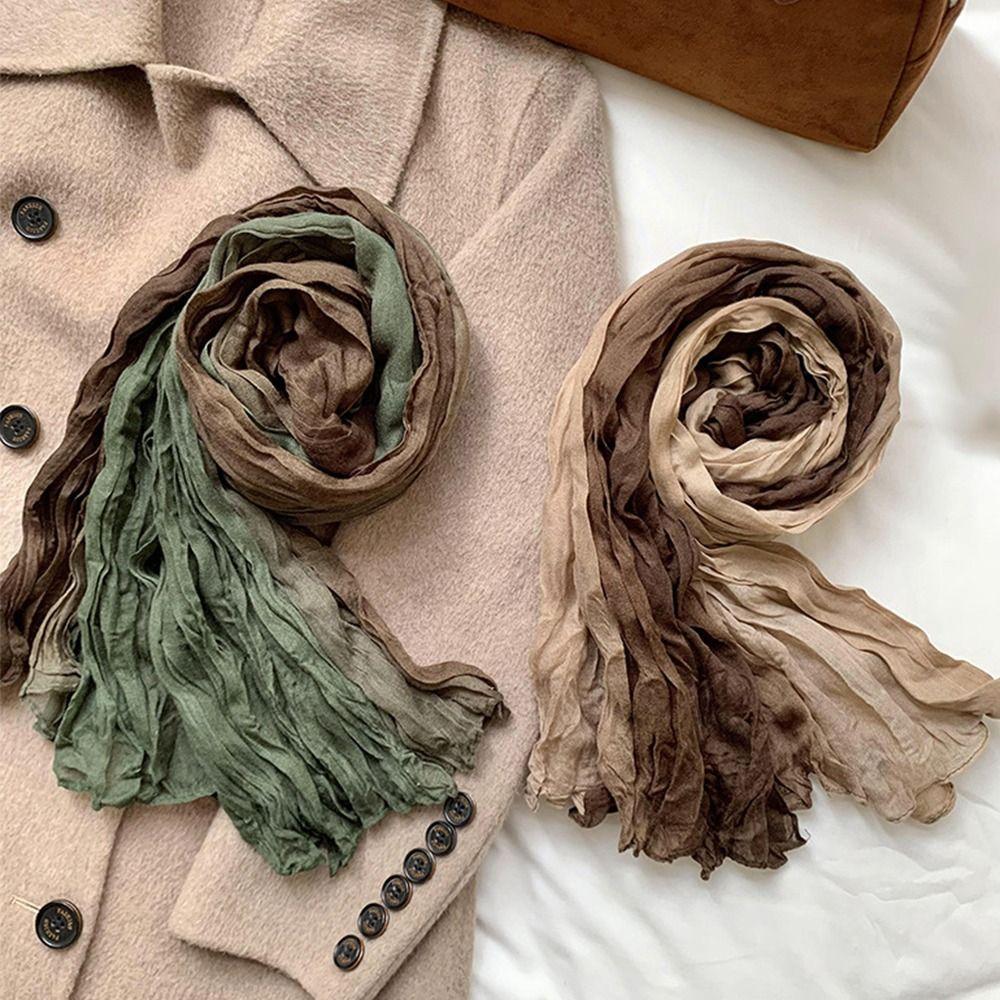 Bohemian Women's Long Pleated Shawl Windproof Long Hijab Scarf Bandana Shawl Wraps Outdoor Use