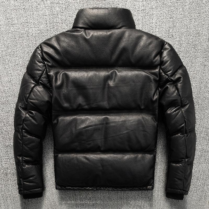 Top Layer Sheepskin Leather Leather Jacket for Men Shrink-print Genuine Leather Thickened Down Warm Casual and Versatile Leather Jacket Winter Jacket