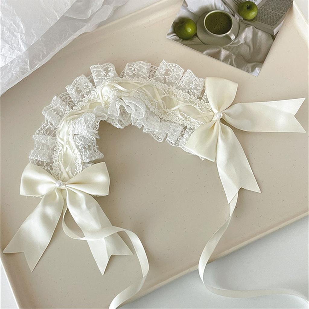 Subculture Lace Trim Hairband Anime Costume Hairband for Women Girl Party Headwrap Y2K Sweet Lace Bowknot Wide Headband