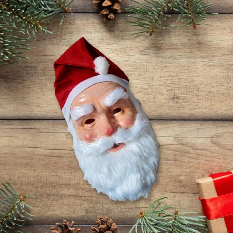 Santa Mask with Santa Hat and Beard Christmas Santa Costume Decorations Full Head Face Mask for Adult Christmas Party