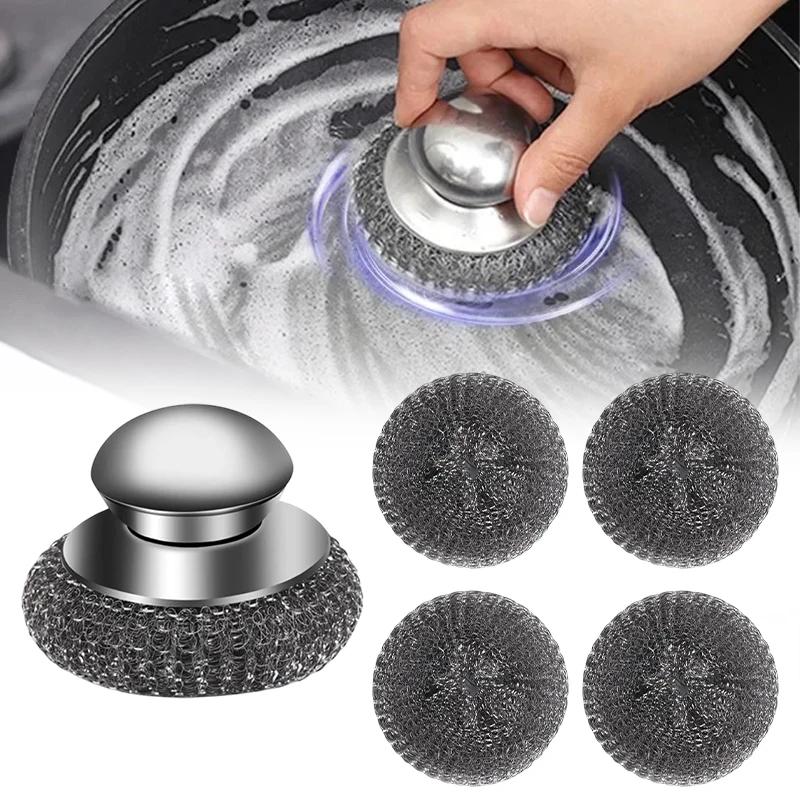 Stainless Steel Kitchen Pot Brush with Ergonomic Handle Wire Ball Cleaning Tools Home Kitchen Dish Washing Accessories