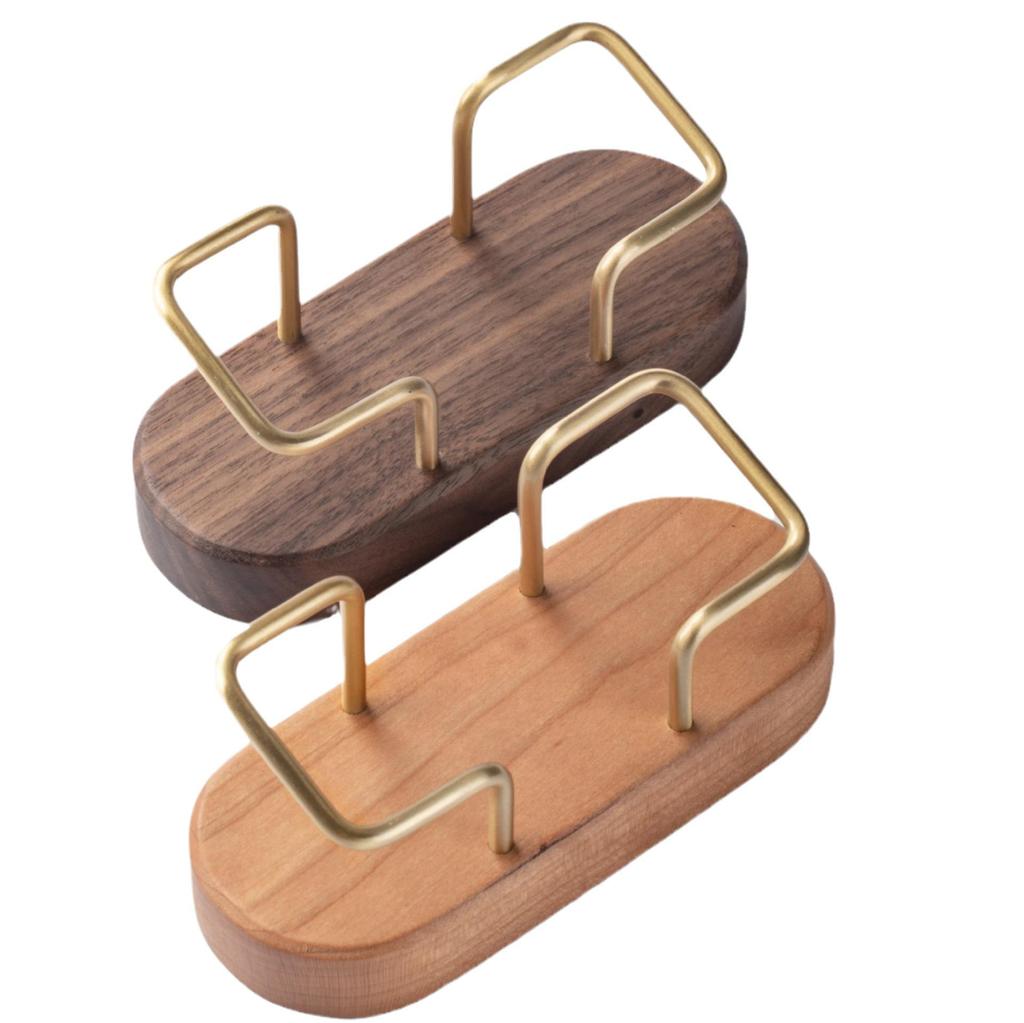Ovale Massief Houten Visitekaarthouder met Messing Klem - Creatieve Minimalistische Kaartopbergdoos Standaard