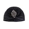Damer Topphatt Rombus Rhinestones Dekor Plissert Turbanhatt Gullbelagt Pyntet Hatt Elastisk Design Hodeplagg