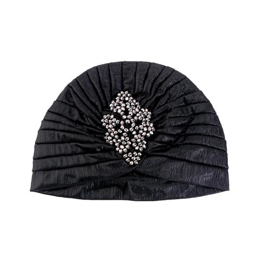 Damer Topphatt Rombus Rhinestones Dekor Plissert Turbanhatt Gullbelagt Pyntet Hatt Elastisk Design Hodeplagg
