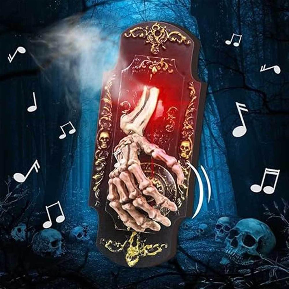 Halloween Hanging Doorbell, Touch/Motion Activated Skeleton Hand Door Bell with Red Light & Scary Sound Haunted House Decoration