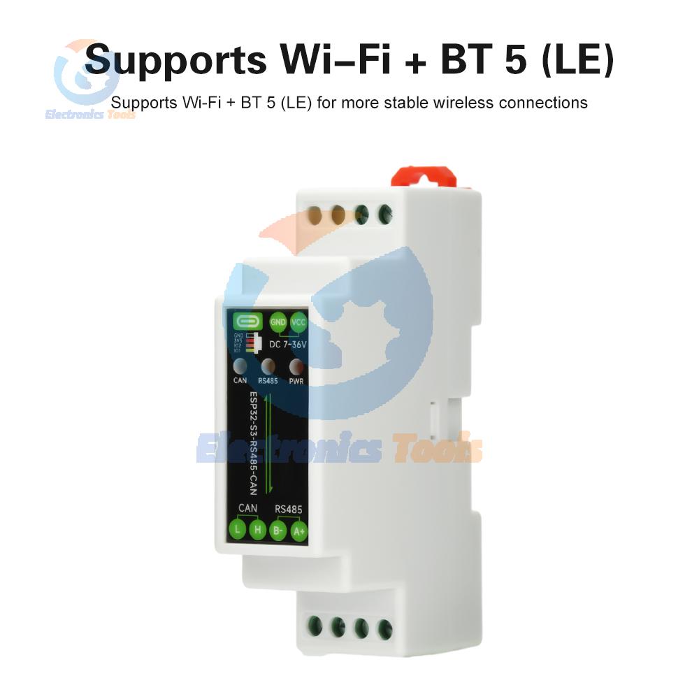 Industrial Development Board ESP32-S3-RS485-CAN 1-Channel WiFi Bluetooth 5 LE Dual Core Isolated RS485 CAN Interface Rail Type C