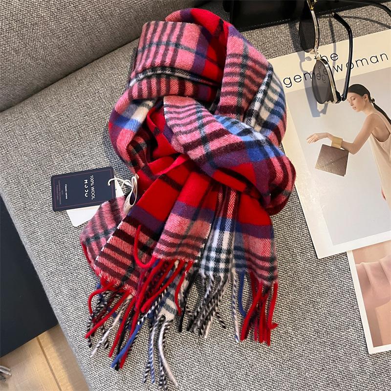 Wol Dames Ruitvormige Sjaal Zacht Pure Wol Winter Warme Sjaal En Wikkel Bandana Pashmina Vrouwen Foulard Vierkant Dikke Sjaal One Size