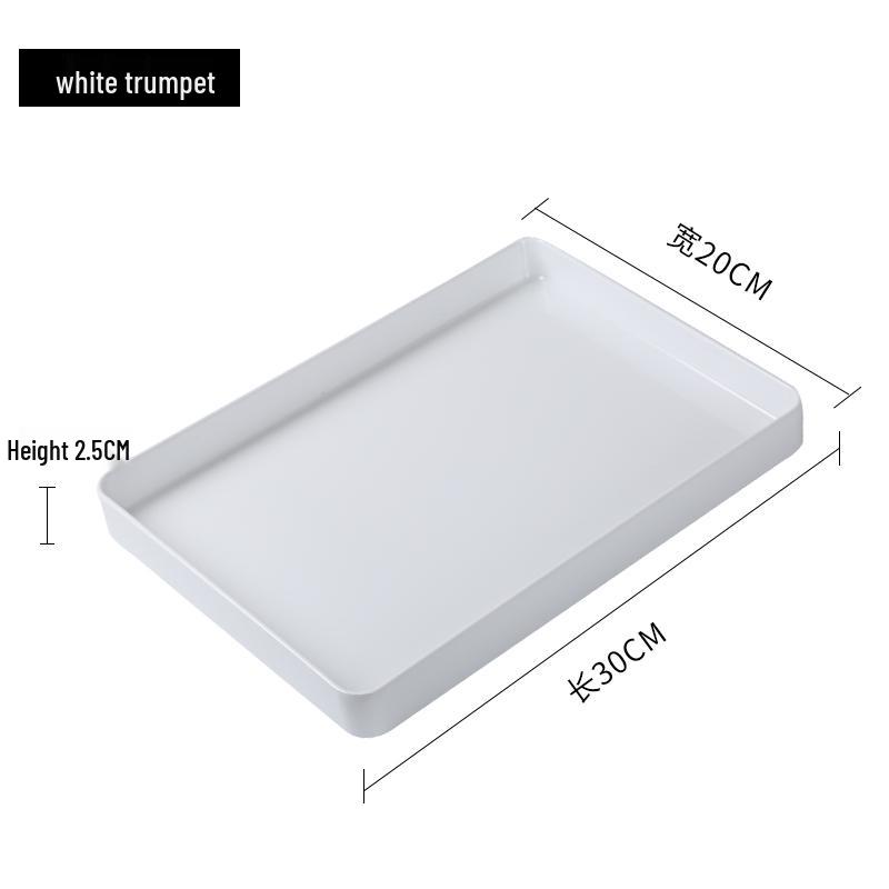 Nordic-Style White Rectangular Melamine Tea Tray for Cups and Home Use.
