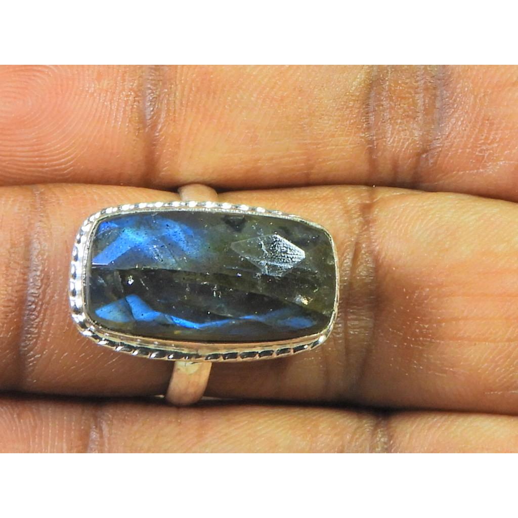 

Natural Labradorite 925 Sterling Silver Octagon Handmade Vintage Ring US-7 MK-70