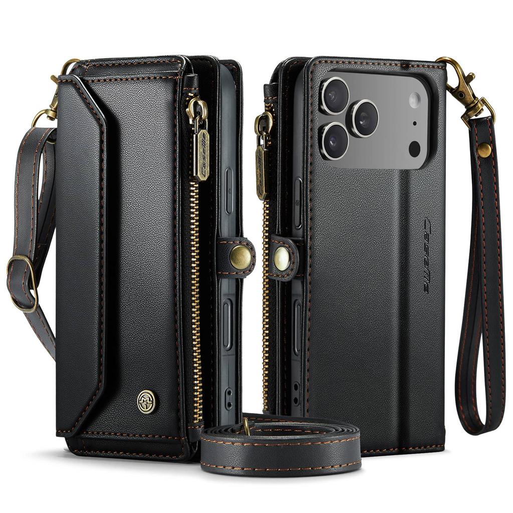 Crossbody Wallet Case for iPhone 17 Pro Max/17 Pro/Air, RFID Blocking PU Leather with 7-10 Card Holder, Wristlet Shoulder Strap