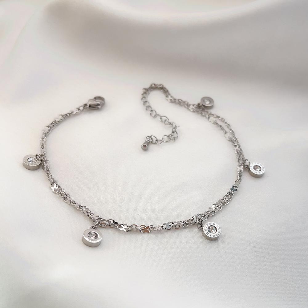 Diamond-Studded Double-Layer Anklet: Japanese & Korean Fashion, Minimalist, Light Luxury, Women's Versatile Accessory