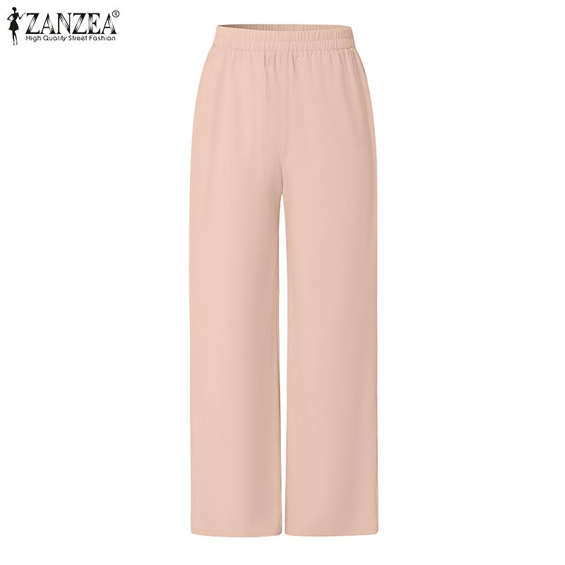 ZANZEA Women Long Sleeve Pleated Blouse and Pants Casual Two Piece Suit Sets