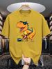 Unisex Red Tee Rock Guitar Sunglasses Dinosaur Cartoon Graphic Print Crew Neck Short Sleeve Summer Casual Male Cotton Street Top