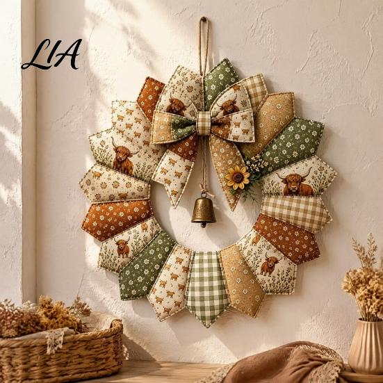 Fabric Scrap Garland Project DIY Patchwork Crafting Kit, Retro Floral Set with Bells Supplies And Simulated Flowers, Pastoral Style Wall Hanging