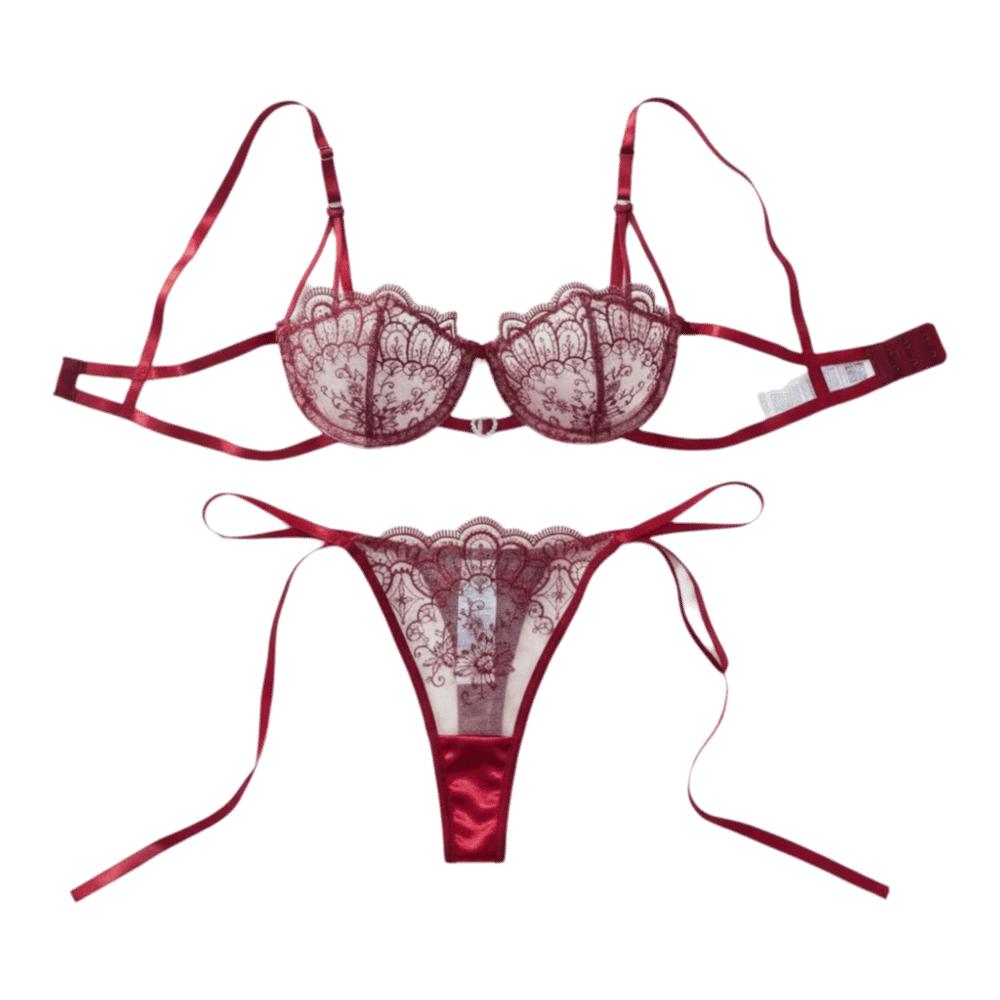 Hollowed-out Thong Bra Suit Lace-up Underwear Sets Versatile Lace Lingerie Set Valentine's Day