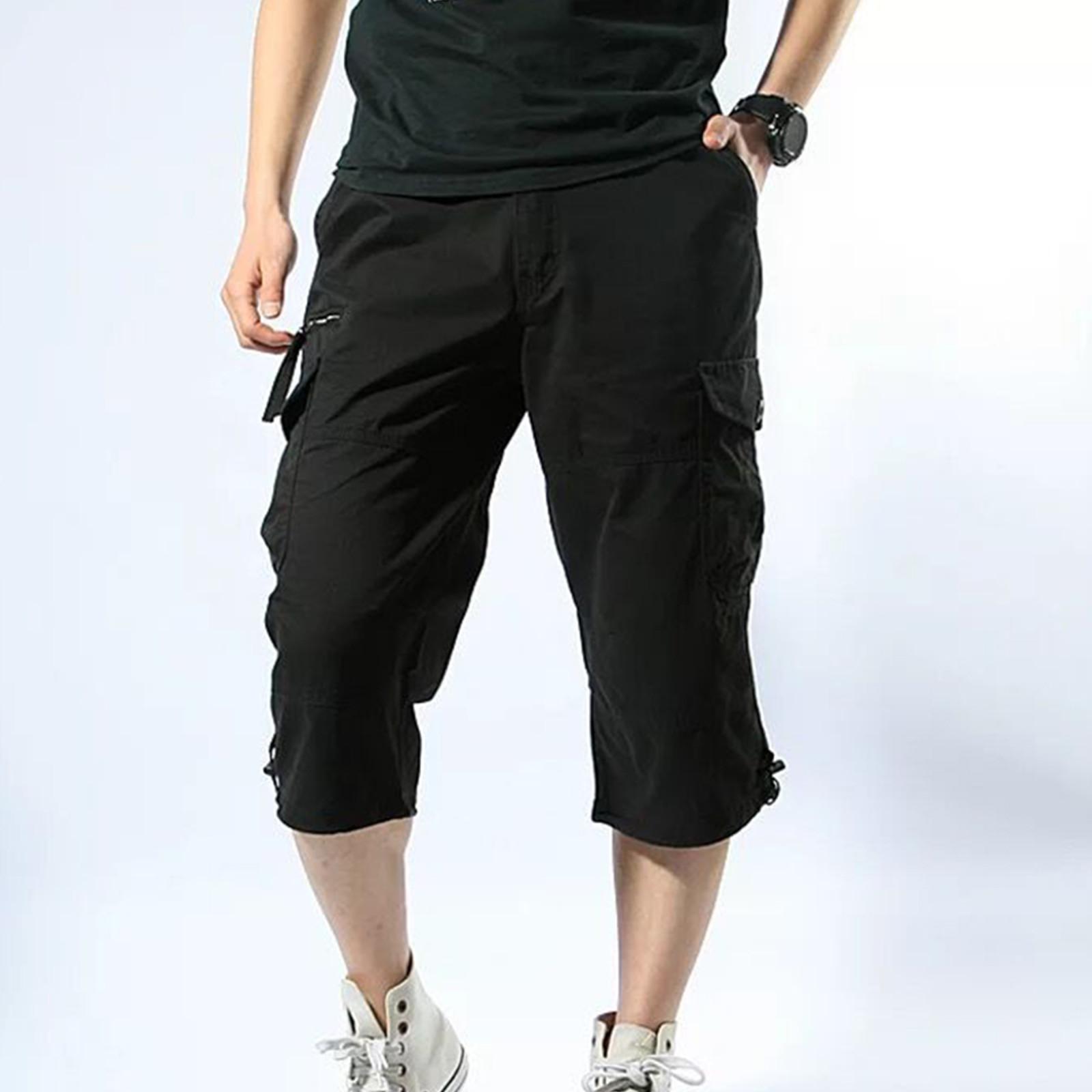 

Мужские свободные шорты с несколькими карманами, укороченные повседневные брюки для активного отдыха XXXL чёрный