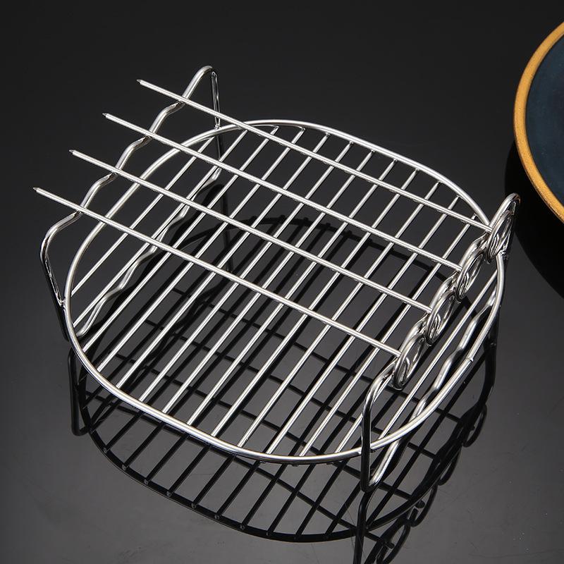 67" Stainless Steel Air Fryer Double-Layer Steaming & Roasting Rack - 4-Pin BBQ & Deep Fryer Accessories with Mesh Shelf.