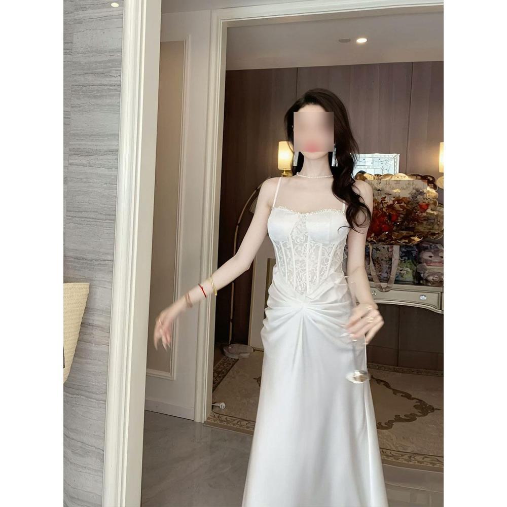 

Кружевное платье-комбинация с оборками, дизайн, платье с завышенной талией, длинное платье, женское, универсальное, новое для весны и лета XL- (recommended 110-60kg)