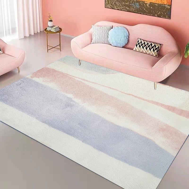 Ins Pink Rainbow Living Room Carpet Modern Cute Girl's Room Decor Rug Soft Bedroom Carpet Painting Decoration Mat for Children