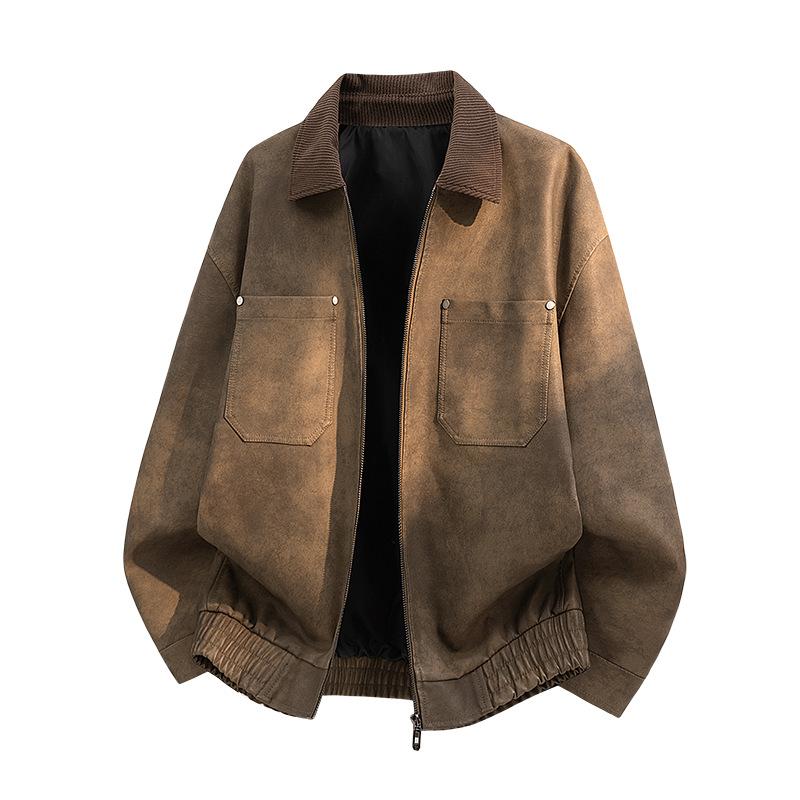 New PU leather jacket for men, American vintage workwear style, tough relaxed style, old money street style, minimalist