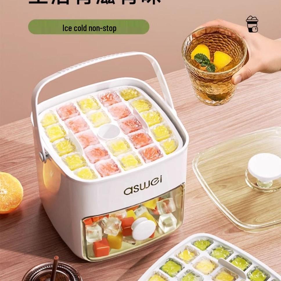 Mold Storage Refrigerator Ice Tray with Lid - Large Capacity, Food-Grade, Press-to-Release for Homemade Ice Cubes