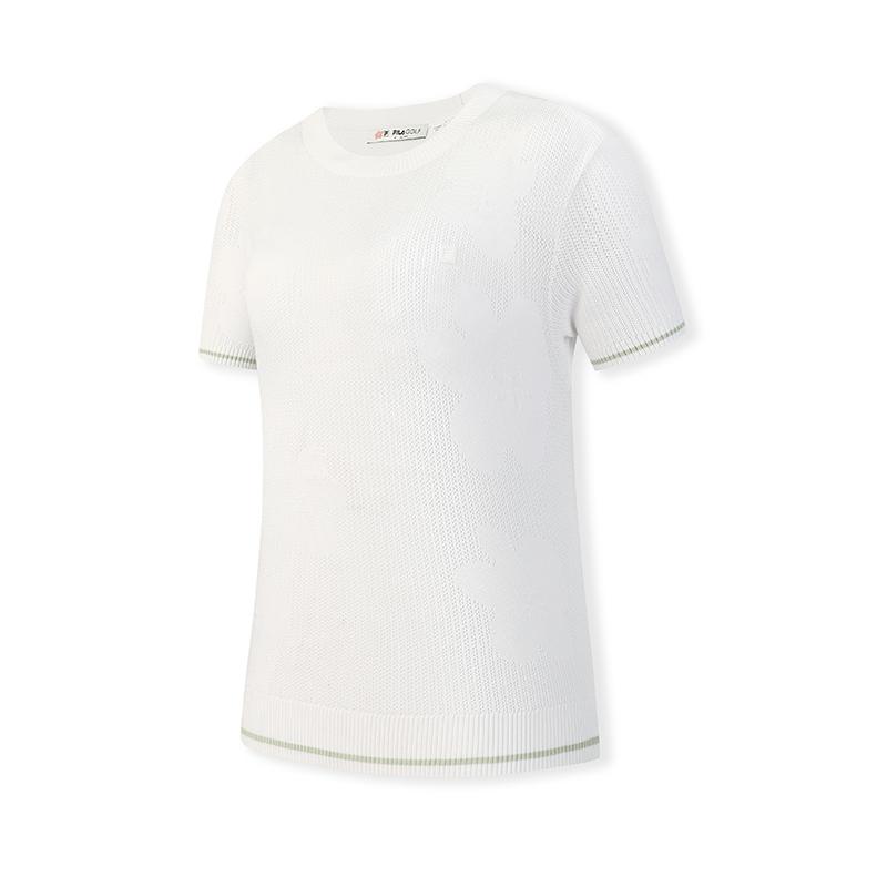 FILA Golf Series Fashion Classic Simple Casual Versatile Loose Knit Short Sleeve Sweater Women tops Jade-White A11W625414FWT M