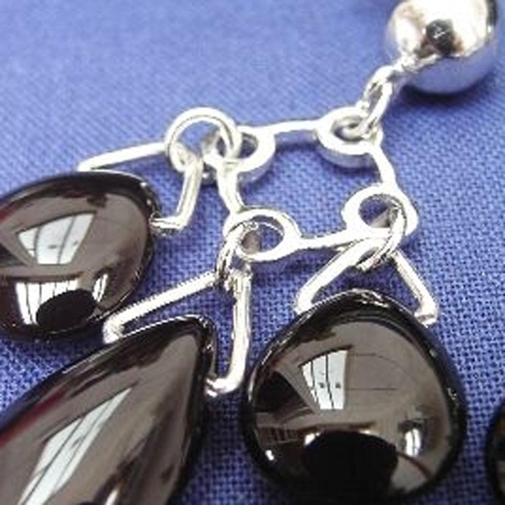 Les Trésors De Lily [B9546] - Silver 'Obao' Onyx Earrings