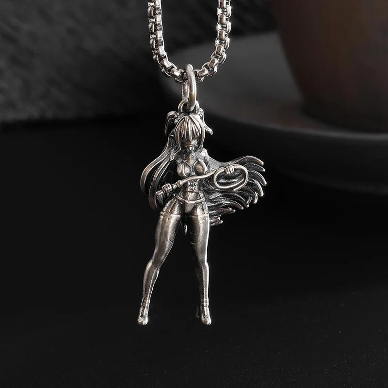 Vintage Punk Biker Girls Pendant Fashion Necklace for Men Women Motorcycle Riding Statement Jewelry Gifts