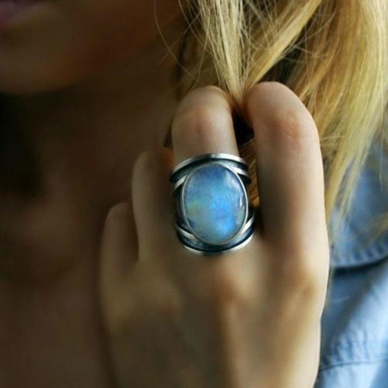 Black Rhodium Ring Diamond Jewelry Vintage Ring Vintage Jewelry AAA Diamond Ring Designer Ring Rainbow Moonstone Ring Round Big Ring